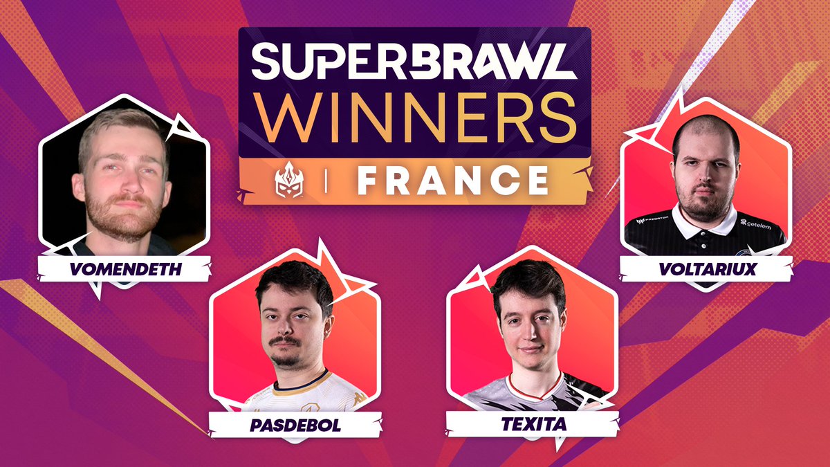 CompeteTFT's tweet photo. 🎉 FRANCE has been declared THE BEST EMEA REGION 🎉

Congratulations to @vomendeth, @PasDeBolTFT, @Texita9 and @voltariuxwow on winning this SuperBrawl!

GGs to RoEMEA too! They've been huge contenders 🤝

#TFTRisingLegends https://t.co/OWdzDwWwWi