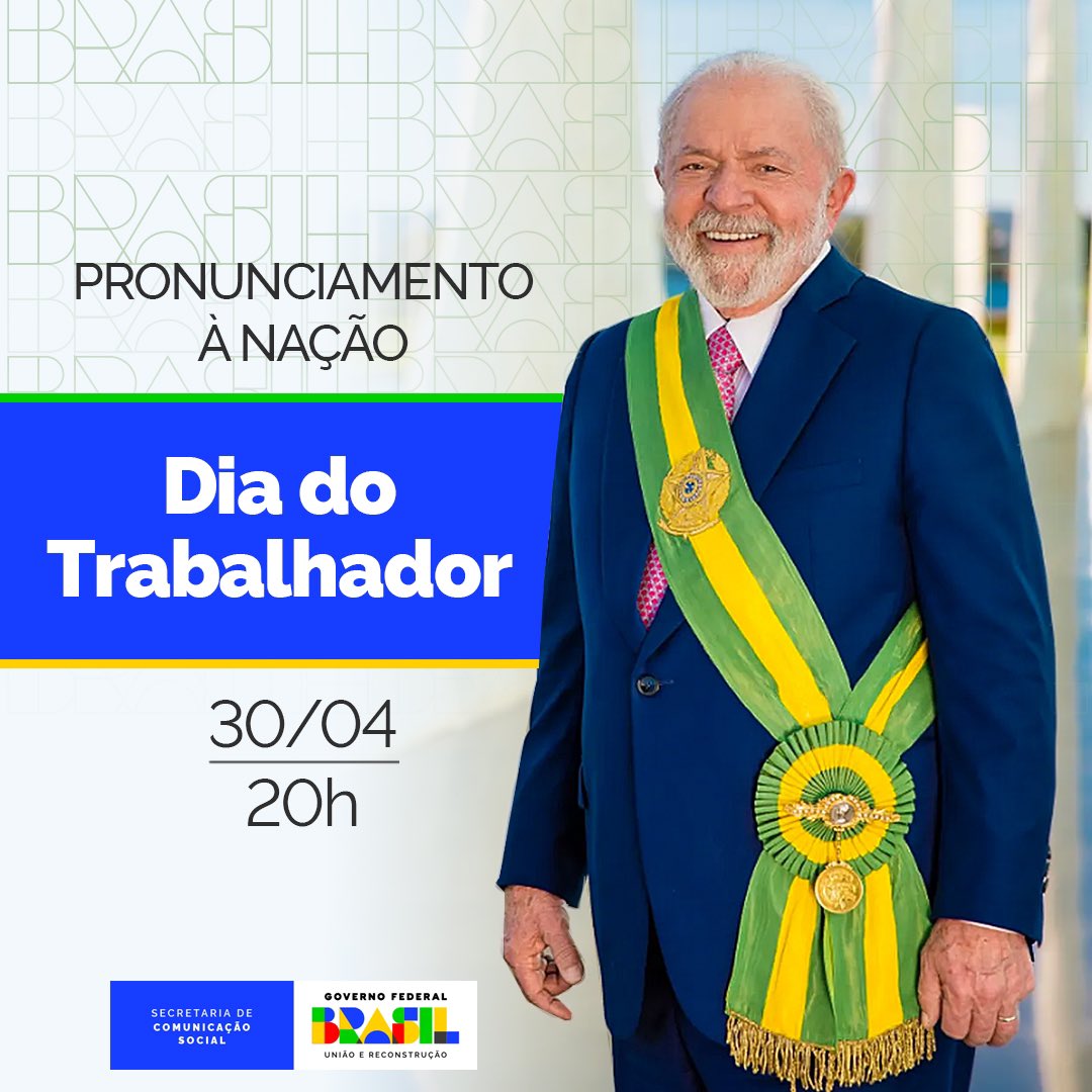 govbr's tweet photo. O presidente @LulaOficial fará um pronunciamento à nação neste domingo (30), às 20 horas. Acompanhe também pelas redes. https://t.co/ucJYkR0RFS