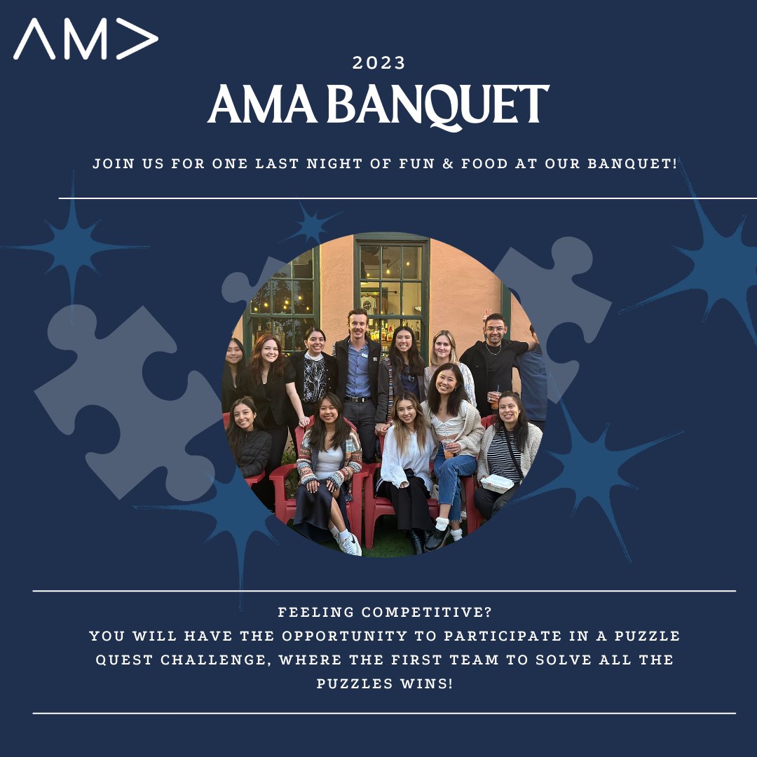 🎉 Let's celebrate 🎉

Join us for one last night of fun &amp; food at our banquet!

During our Puzzle Quest Challenge, you will be given a series of puzzles, and the first group to solve all of them wins. Bring your A-game!
