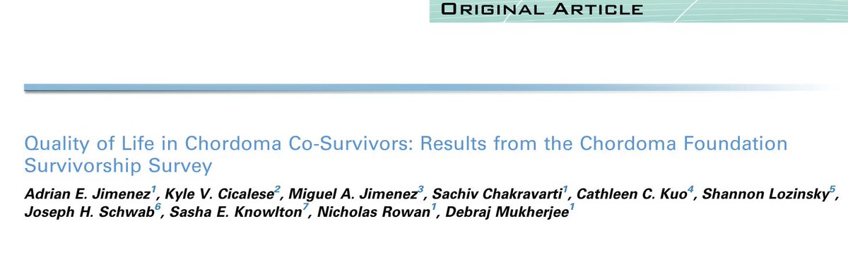 NeuroOncSurgery's tweet photo. Congrats @jimenezae17+ for publishing results from the @ChordomaFDN survivorship survey

Younger co-survivors may be at higher risk for adverse emotional #QOL outcomes while 1/3rd of co-survivors do not know about available resources @WorldNeurosurg

Link: https://t.co/mxEzYJNmIe https://t.co/9enLfOhPqs