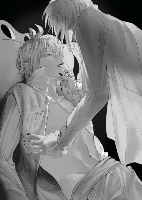 そして元気よく彼を描いています。 