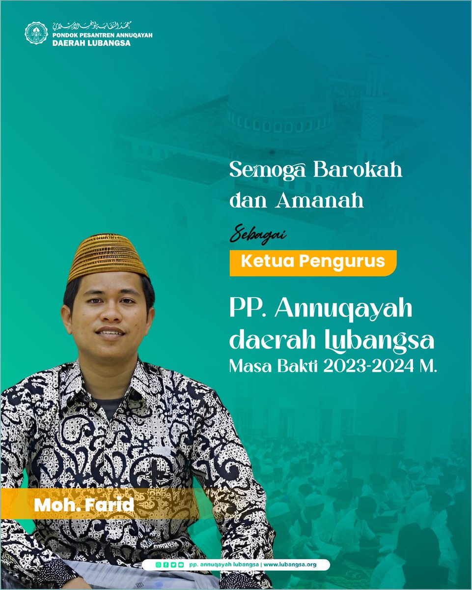 lubangsa's tweet photo. Selamat dan Semoga Amanah
Moh. Farid
(Ketua Pengurus PP. Annuqayah daerah Lubangsa Tahun 2023-2024 M)
Semoga amanah dan diberikan kemudahan dalam mengemban tugas, amin.

#lubangsa
#annuqayah
#santri1887
#pemimpin https://t.co/tNzFJtb8zN