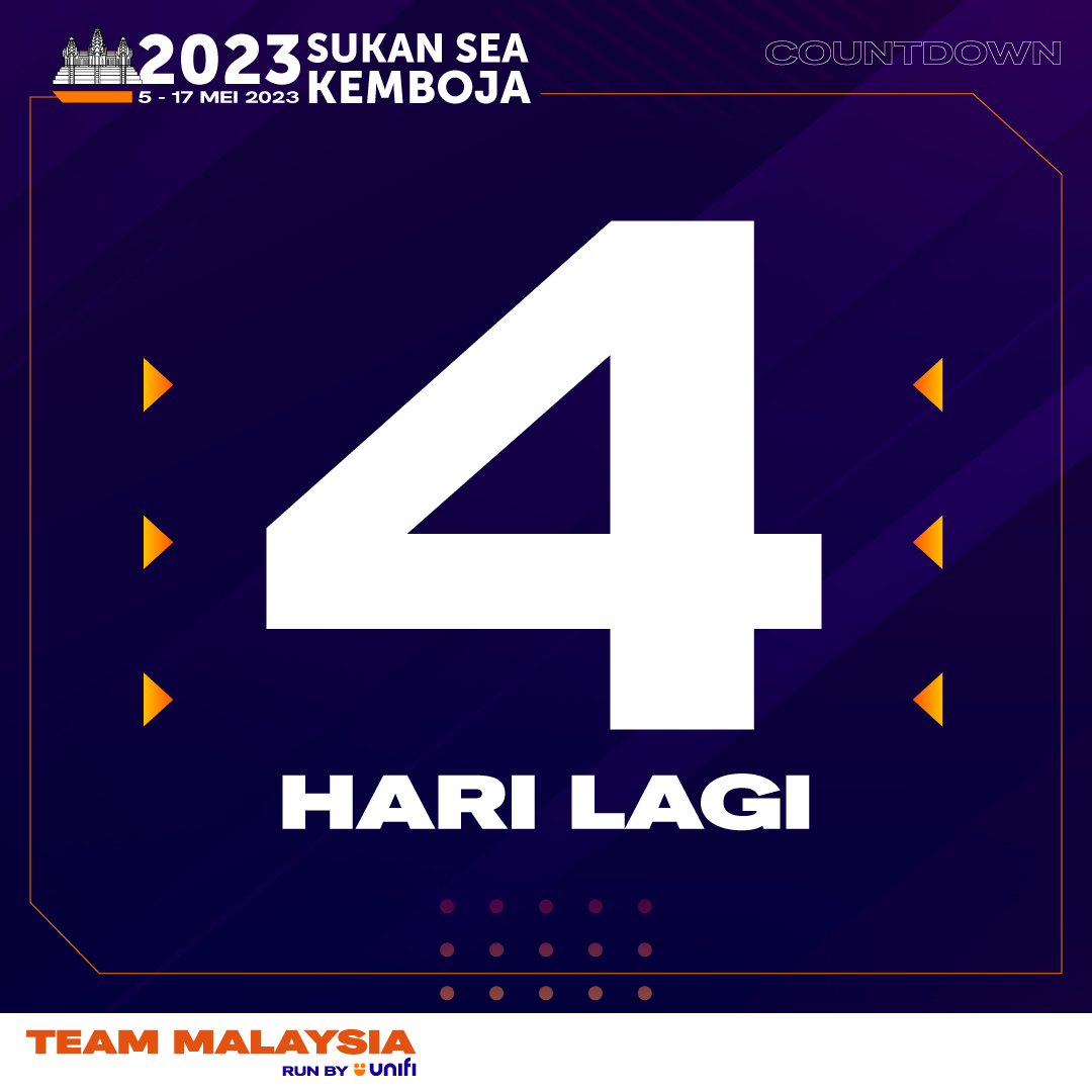 𝟰 𝗵𝗮𝗿𝗶 𝗹𝗮𝗴𝗶 sebelum #SEAGames2023 bermula secara rasmi.

Ada 𝟰𝟰0 orang atlet yang dipilih untuk bersaing di #Cambodia2023 akan membuat debut mereka di peringkat Sukan SEA. Confirm berkobar-kobar semangat mereka! #KamiTeamMalaysia