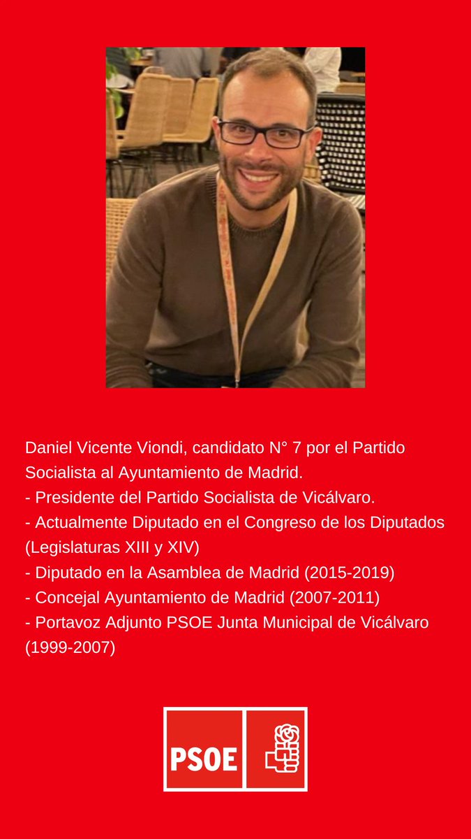 LookVica's tweet photo. Daniel Vicente Viondi, candidato N°7 por el Partido Socialista al Ayuntamiento de Madrid. 

@PSOEVicalvaro @todoVicalvaro https://t.co/JEJC8U9Nx4