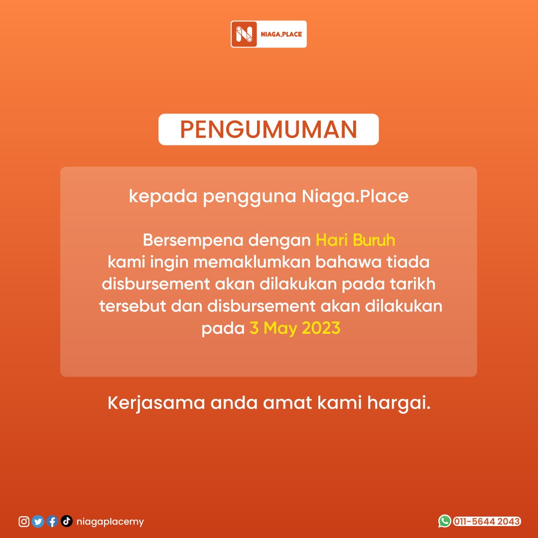 NiagaPlaceMY's tweet photo. Let us celebrate the day dedicated to every hard working individual who never stop providing services to all of us.

Selamat Hari Buruh kepada semua 🧡🙉 https://t.co/ZdOCM5KscV