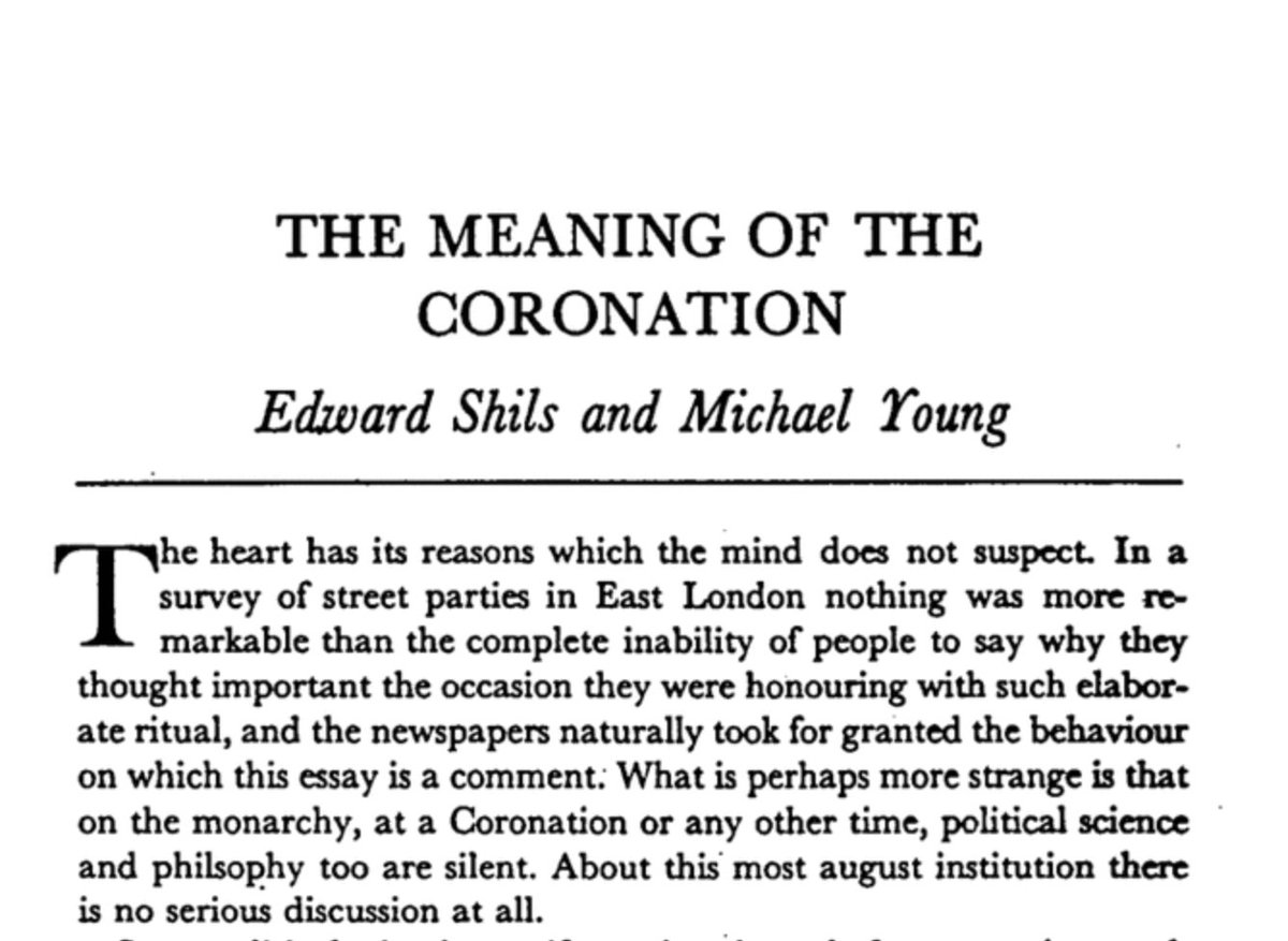 JobbingLeftieH's tweet photo. There is a very famous sociological essay on the meaning of Elizabeth's coronation and East London Street Parties. It has been made free to read.
Additionally one of the authors was the dad of you know who.
https://t.co/YLuLYwo1GI https://t.co/1SwZGqL5rA