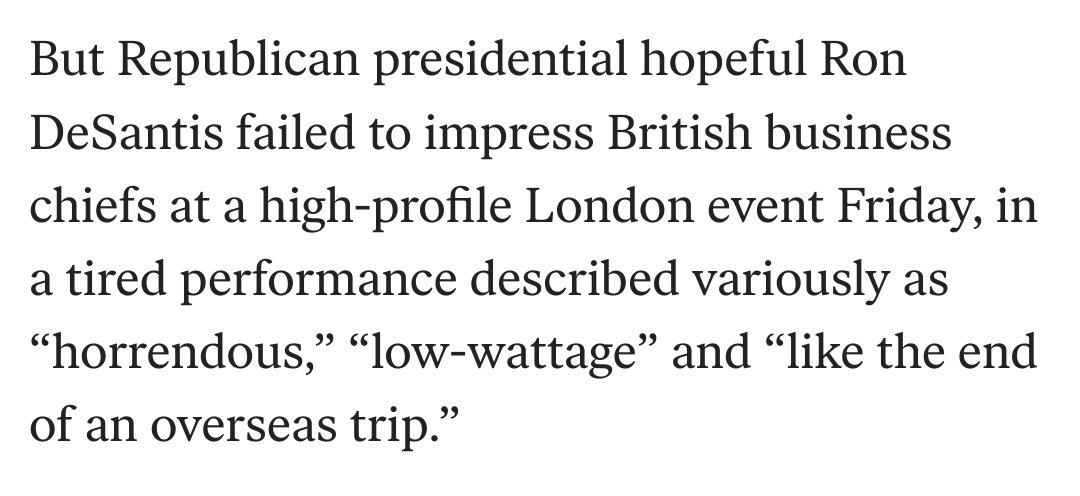 my goodness UK said <a href="/GovRonDeSantis/">Ron DeSantis</a> was "low-wattage" lol. That's a new new one...