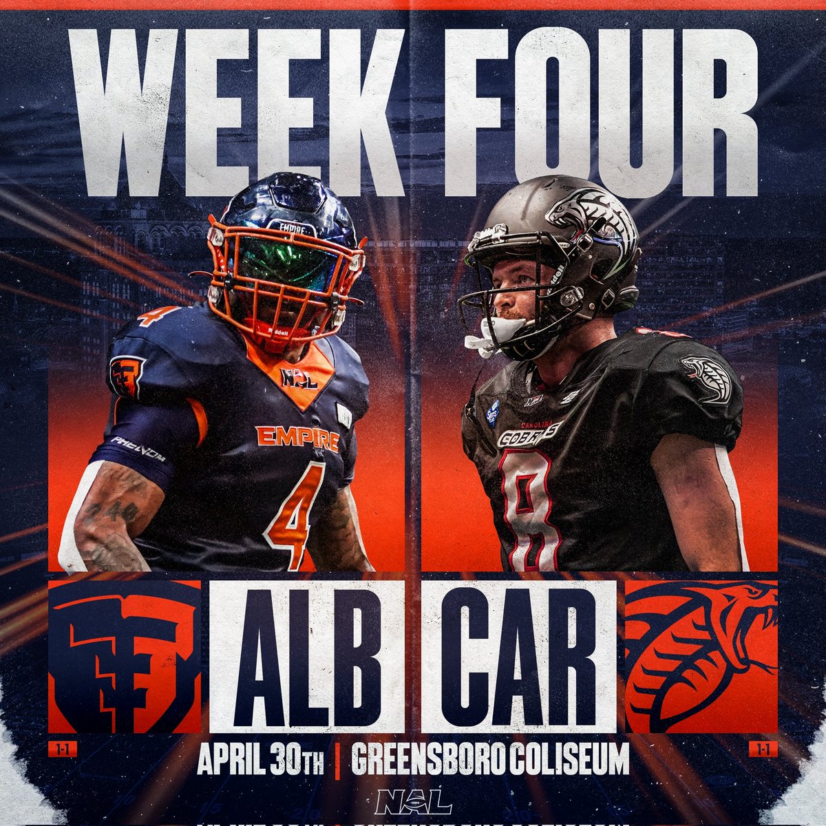 Your Empire travel to Greensboro to take on the Carolina Cobras! Watch the game on YouTube or at Recovery Sports Grill in East Greenbush!

#CodeOrange #WithOurShields