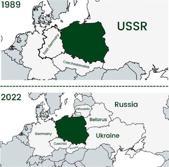 None of the countries which bordered Poland in 1989 exist today.