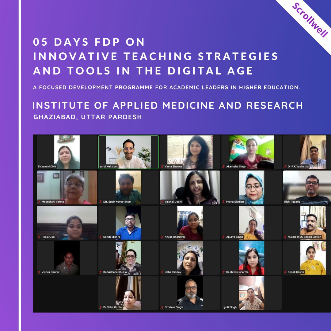 WhoRoshan's tweet photo. Thank you to the @IAMR_Group, and the 70 enthusiastic participants who made the "Innovative Teaching Strategies and Tools in the Digital Age" FDP a success! 

Check out the attached screenshot of one of our engaging sessions during the program!

@scrollwell https://t.co/0kKqDOFHSj