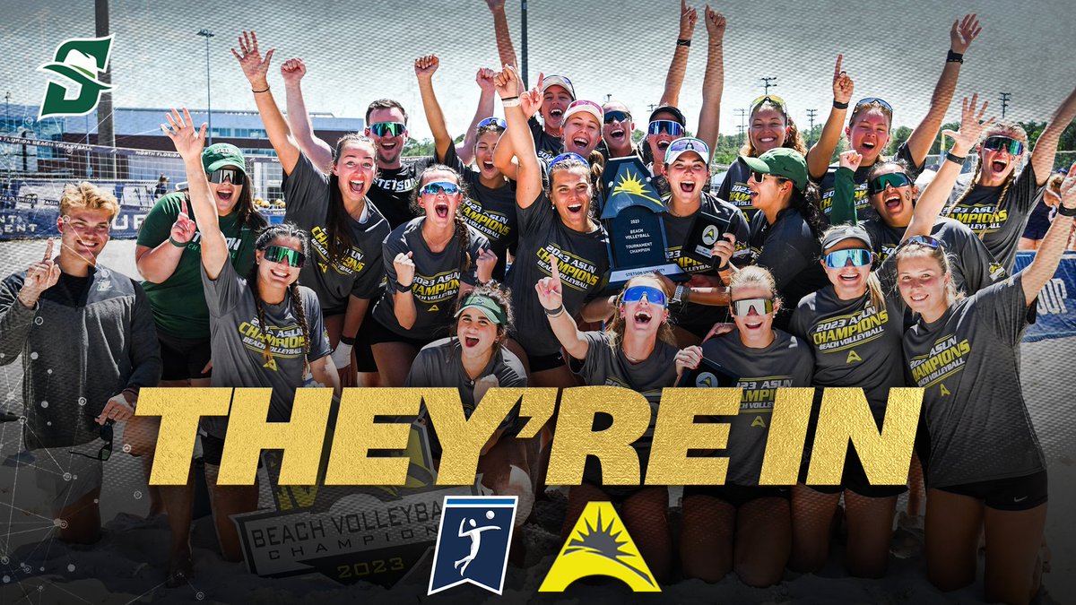 ASUNSports's tweet photo. They're in ‼️

@StetsonBeach is set to face TCU in the First Round of the @NCAA Beach Volleyball Championship! 👏

#ASUNBuilt | @ASUNVolleyball | #GoHatters🤠 https://t.co/DIcVd13LGH