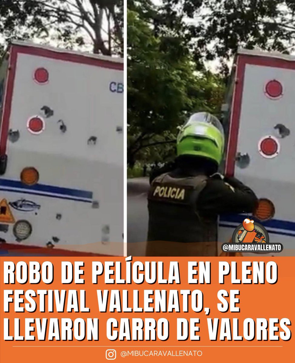mibucara's tweet photo. Impresionante robo de película contra un carro de valores en Valledupar; la situación generó una persecución de la Policía, Las autoridades lograron frustrar la acción de los delincuentes. Se hace viral el relato de uno de los testigos 😆 https://t.co/AWe0SLXzg3