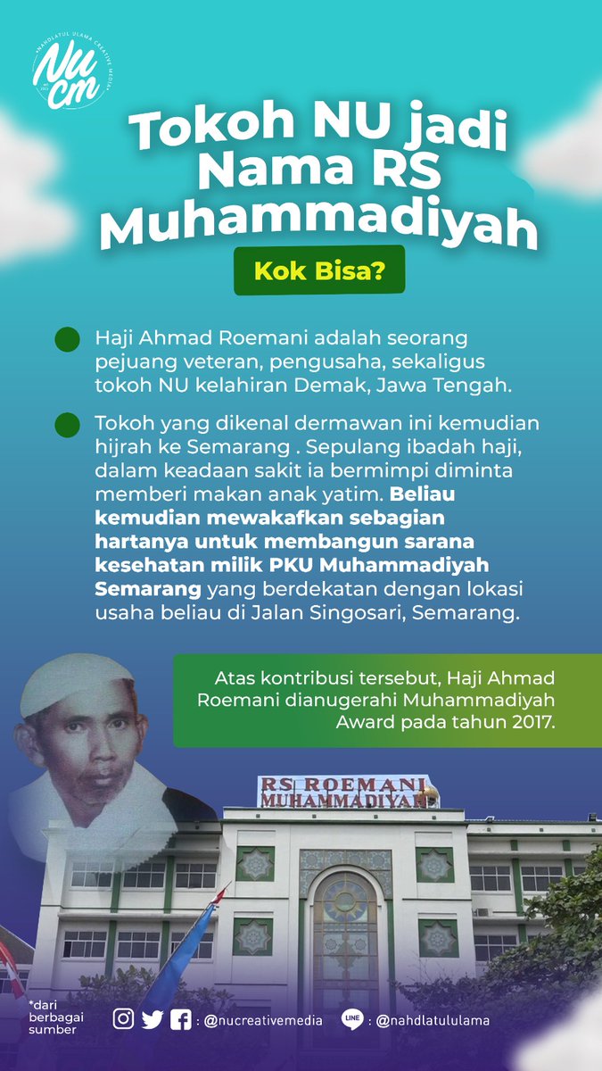 NUCreativeMedia's tweet photo. Tokoh NU jadi nama RS Muhamadiyah? simak dalam infografis berikut

#Nahdlatululama #Muhammadiyah #NUCreativeMedia #Rumahsakit https://t.co/JlikDGfD4W
