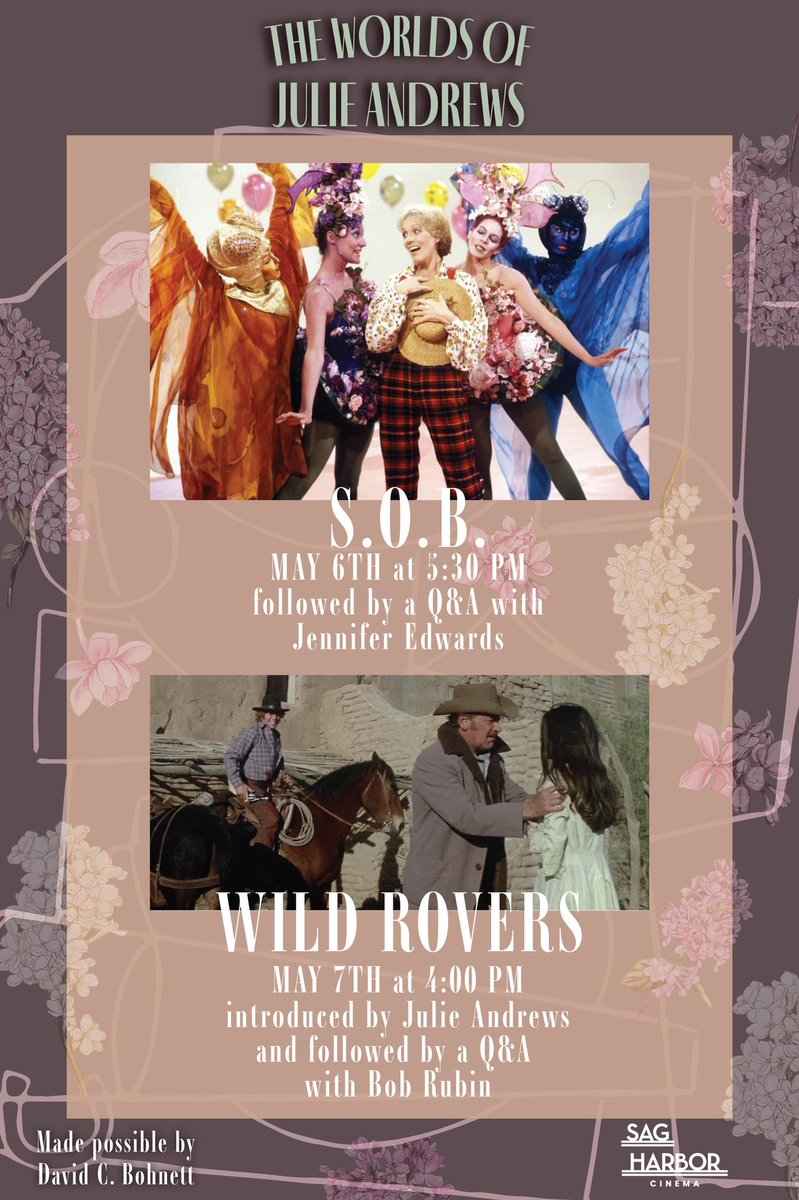 We’re looking forward to another exciting weekend to kick off May with the opening of our Julie & Blake exhibit and screenings of S.O.B. and WILD ROVERS! Tickets are available on our website!