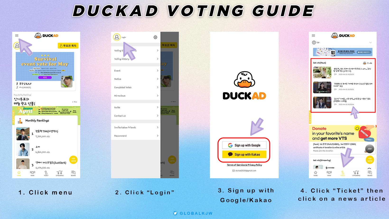 KIM TAERAE GLOBAL on Twitter: "[📣] #ZEROBASEONE DUCKAD TUTORIAL 📍Duck Ad  Popularity Voting for #ZB1 App links: IOS https://t.co/PuwcFTshBT Android  https://t.co/adCPpTcXII Please use our Recommender ID:  112546640749858395983 © @GlobalKJW #KIMTAERAE ...