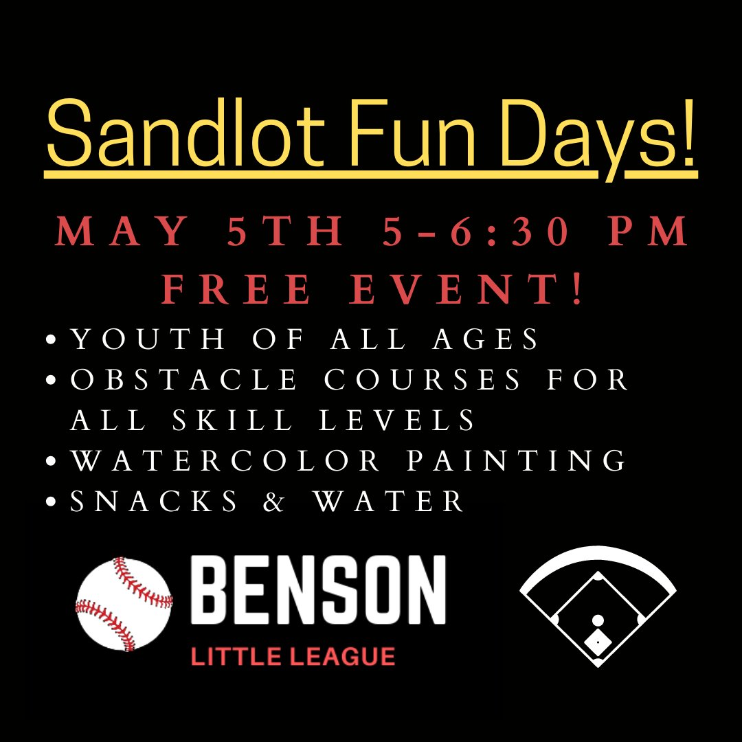 Sandlot Fun Days are FREE EVENTS for
the community! Come join us this Friday evening & be
sure to check out the awesome happenings in
downtown Benson afterward during @BFFOmaha!

#omaha #omahanebraska #bensonomaha #northomaha
#omahane