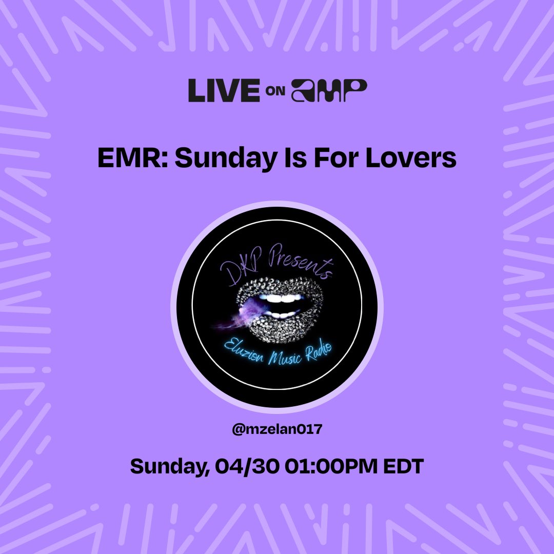 mzelan017's tweet photo. EMR: Sunday Is For Lovers, is set to go live on Amp on 4/30 at 01:00 PM EDT. Follow me to listen! ⁦@onamp⁩ #liveonamp
https://t.co/EDQNoWxwc0 https://t.co/zlWcm6J2qD