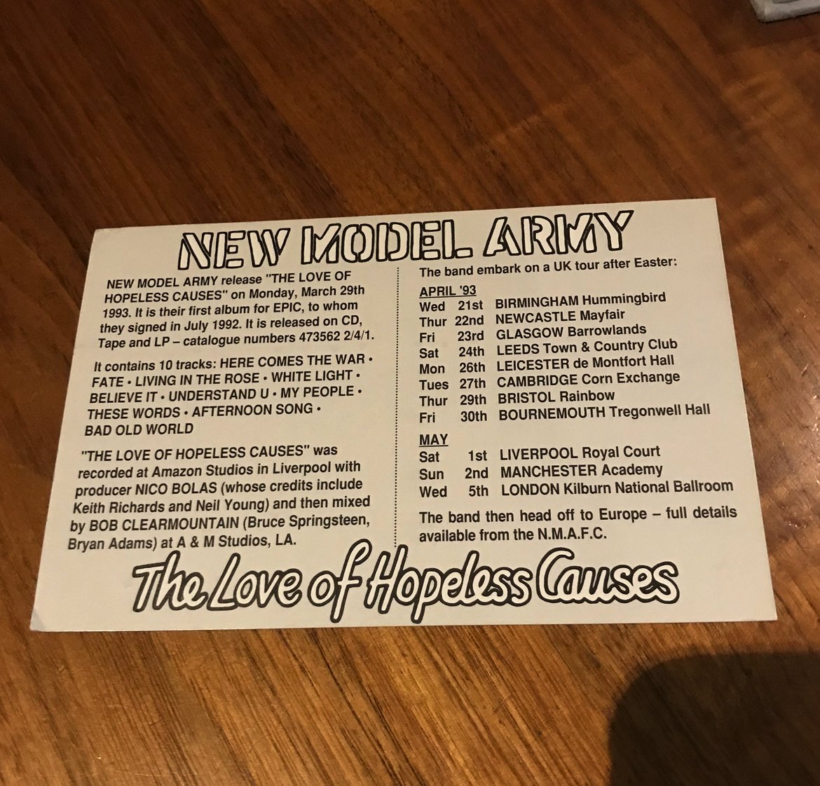 DayTripper_RC's tweet image. #OTD 30/4

1993 And I was Bournemouth bound to catch my penultimate night of @officialnma Love Of Hopeless Causes tour.  
Two years earlier and the second night of @FOTNofficial at the #Brixtonacademy 
Rewind to 1984 and a little band from Athens rocked up to the Marquee.