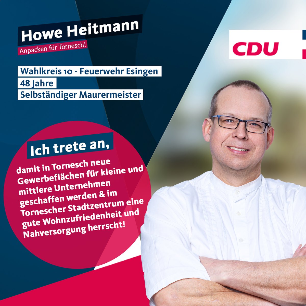 CDUTornesch's tweet photo. Howe Heitmann tritt im Wahlkreis 10 - Feuerwehr Esingen an
https://t.co/6aJAlqwTBx
#anpackenfürtornesch #anpacken #tornesch https://t.co/O1sfo7Y8Lz