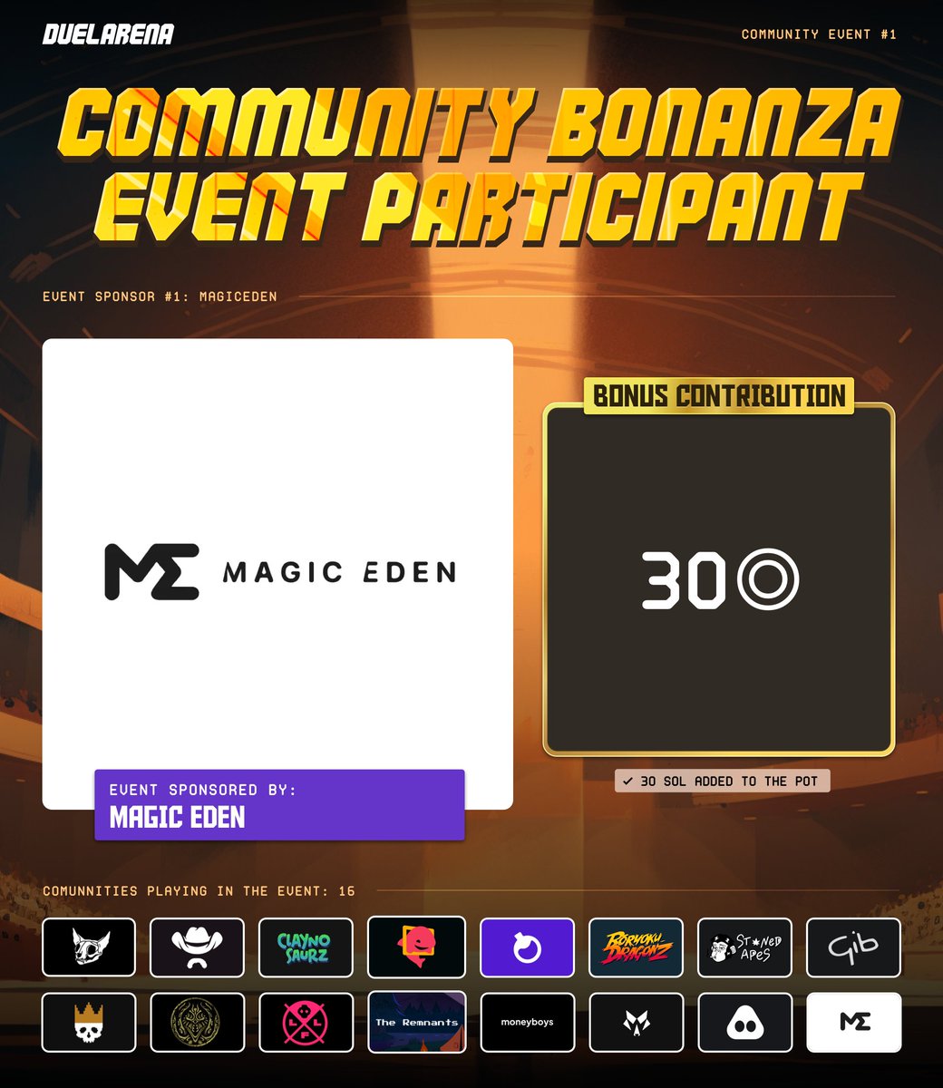 Announcing our final partner for tonights event, the biggest community event in #Solana history: @MagicEden. Magic Eden loved our idea and have chosen to add 30 SOL to the prize pool for tonights top 10 players of the event. More below 👇