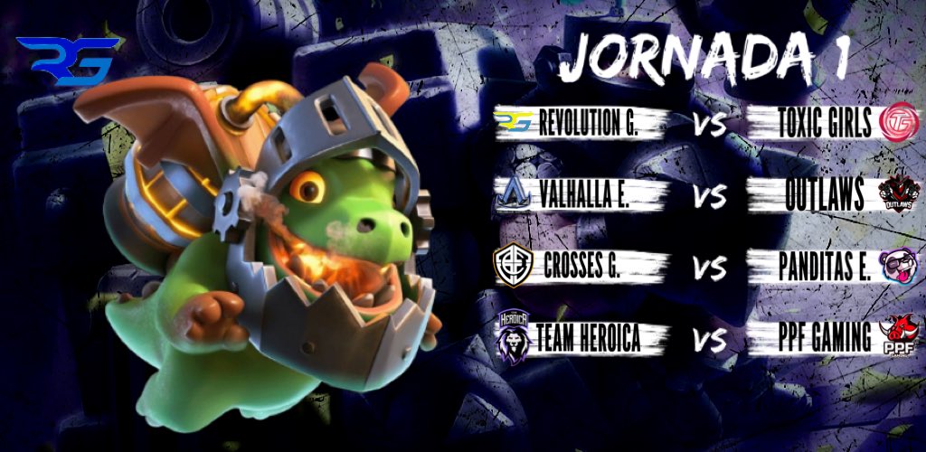 [#ClashRoyale] | #SomoslaRL🔥 

Jornada 1|Grupo B

Grandes partidos que viviremos en este grupo, adelante todos!!

<a href="/Weare_RG/">Revolution Gaming</a> 🆚 <a href="/ToxicGirls/">nada</a>

<a href="/ValhalaeSport/">Valhalla eSports</a> 🆚 <a href="/OutlawsCRL/">Outlaws</a> 

<a href="/CrossesGaming/">Dr.Doom</a> 🆚 <a href="/PanditasEsports/">Panditas Esports 🐼</a> 

<a href="/Heroica_team/">Team Heroica</a> 🆚 <a href="/PPF_GG/">PPF Gaming</a>