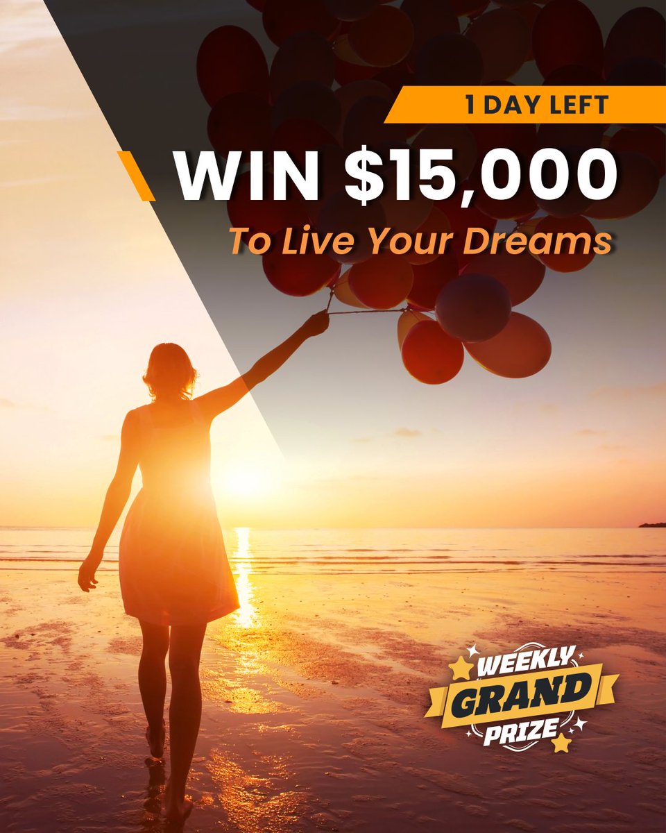 It’s almost time to let your dreams take flight 🎈. Grab today’s entries to Win $15,000.00 here (hurry - only 1 day left!): bit.ly/41RPkHB