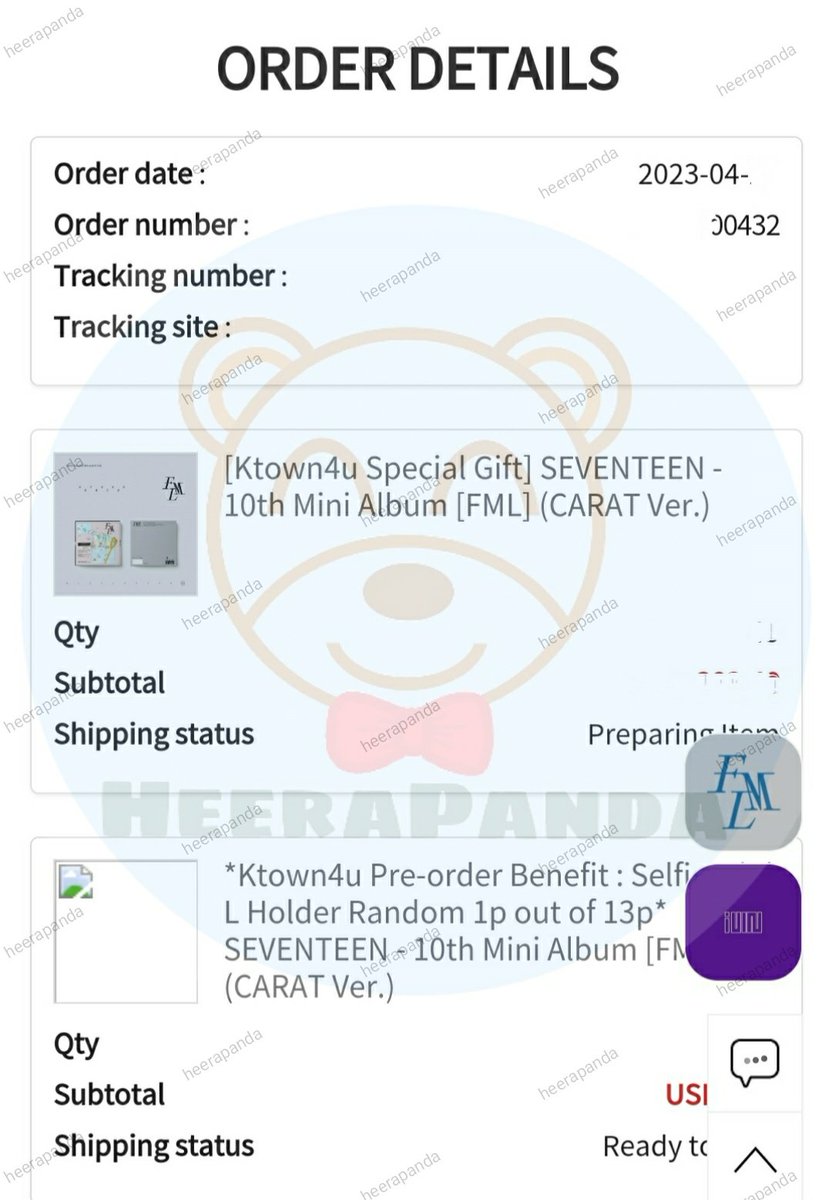 heerapanda's tweet photo. [#HeeraProofs ✨ -  #Heera_Seventeen]

Ordered. 
#SEVENTEEN FML Album

Photobook &amp; Carat ver
- WEVERSE
- KTOWN4U
- YES24

Thank you Carats for supporting @pledis_17 10th Mini Album! ❣️

#SEVENTEEN_SUPER https://t.co/BViKPK1EU7