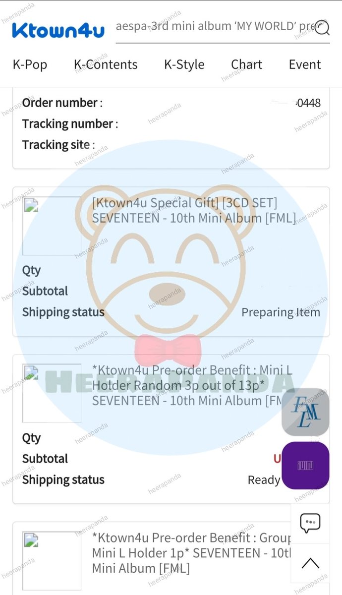 heerapanda's tweet photo. [#HeeraProofs ✨ -  #Heera_Seventeen]

Ordered. 
#SEVENTEEN FML Album

Photobook &amp; Carat ver
- WEVERSE
- KTOWN4U
- YES24

Thank you Carats for supporting @pledis_17 10th Mini Album! ❣️

#SEVENTEEN_SUPER https://t.co/BViKPK1EU7