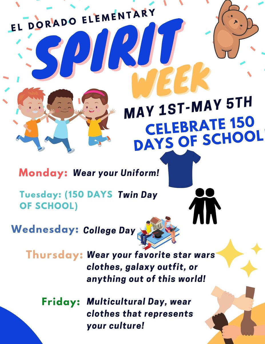 <a href="/ElDoradoBears/">El Dorado Avenue Elementary</a> Join us in celebrating our Spirit Week May 1-May 5! ¡Únete a nosotros para celebrar nuestra Semana del Espíritu del 1 al 5 de mayo! <a href="/LASchools/">Los Angeles Unified</a> <a href="/LASchoolsNorth/">LAUSD Region North</a> <a href="/Kelly4LASchools/">Kelly Gonez, LAUSD</a> <a href="/SFS_COS/">SanFernando.Sylmar.COS</a>