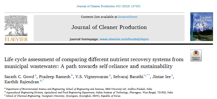 New publication: 
#Lifecycleassessment of comparing different nutrient recovery systems from municipal #wastewater: A path towards self-reliance and #Sustainability  (IF- 11.07)
with <a href="/sarathchandrago/">sarath chandra gowd</a> at <a href="/SRMUAP/">SRM University-AP</a> 
Read the full text from the link below:

authors.elsevier.com/a/1g-cl3QCo9iz…
