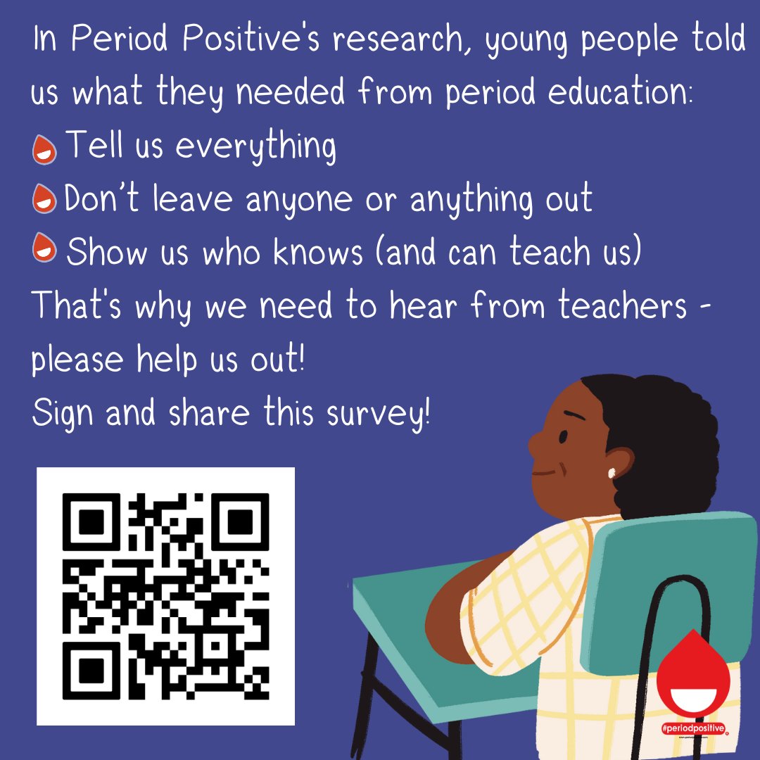 In our research, young people told us what they needed from period 🩸 education:
Tell us everything
Don’t leave anyone or anything out
Show us who knows  and can teach us
That's why we need to hear from UK teachers: please help - take and share our survey! shusls.eu.qualtrics.com/jfe/form/SV_8i…