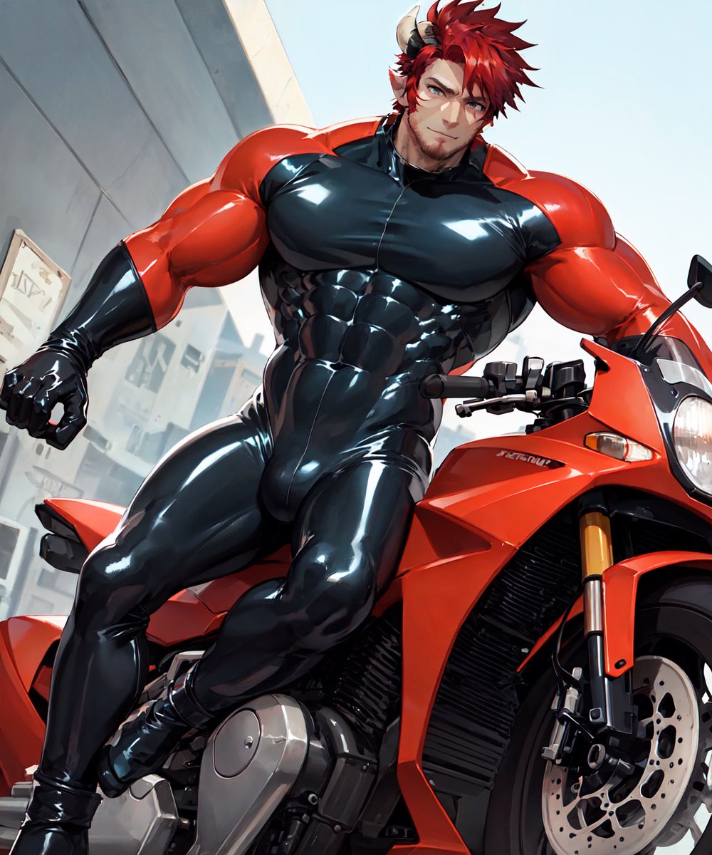 Arknights-humus 
latex suit and motorcycle