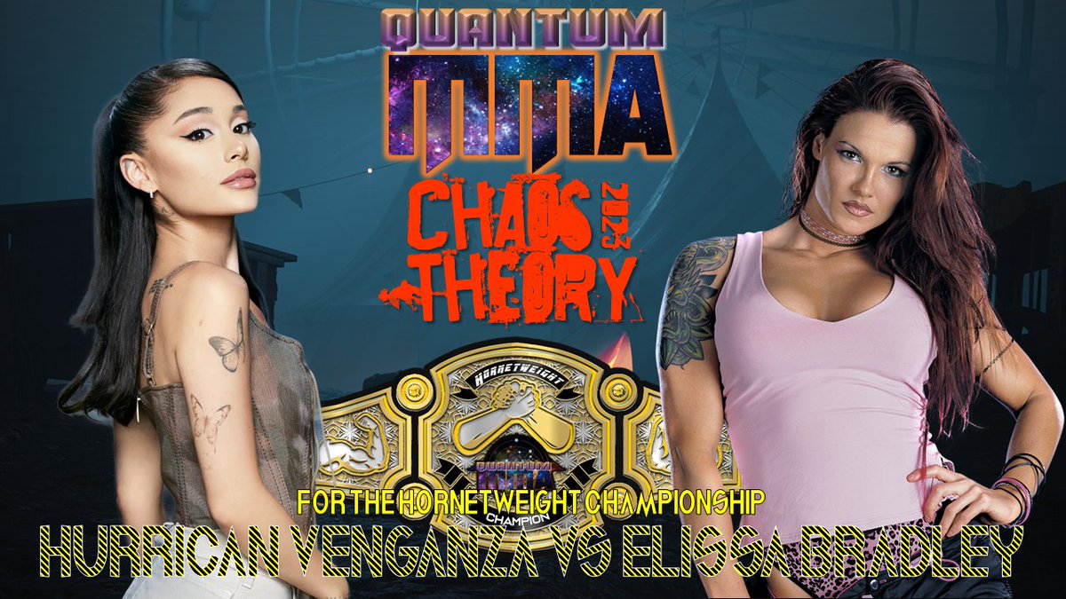 thesplatnetwork's tweet photo. Our next Quantum show is called Chaos Theory and will be held at the Carnage Carnival the day before Calamity Chamber! We know the main event is for the Hornetweight Championship. The rest of the card will be announced this week! https://t.co/arT7xt73cy