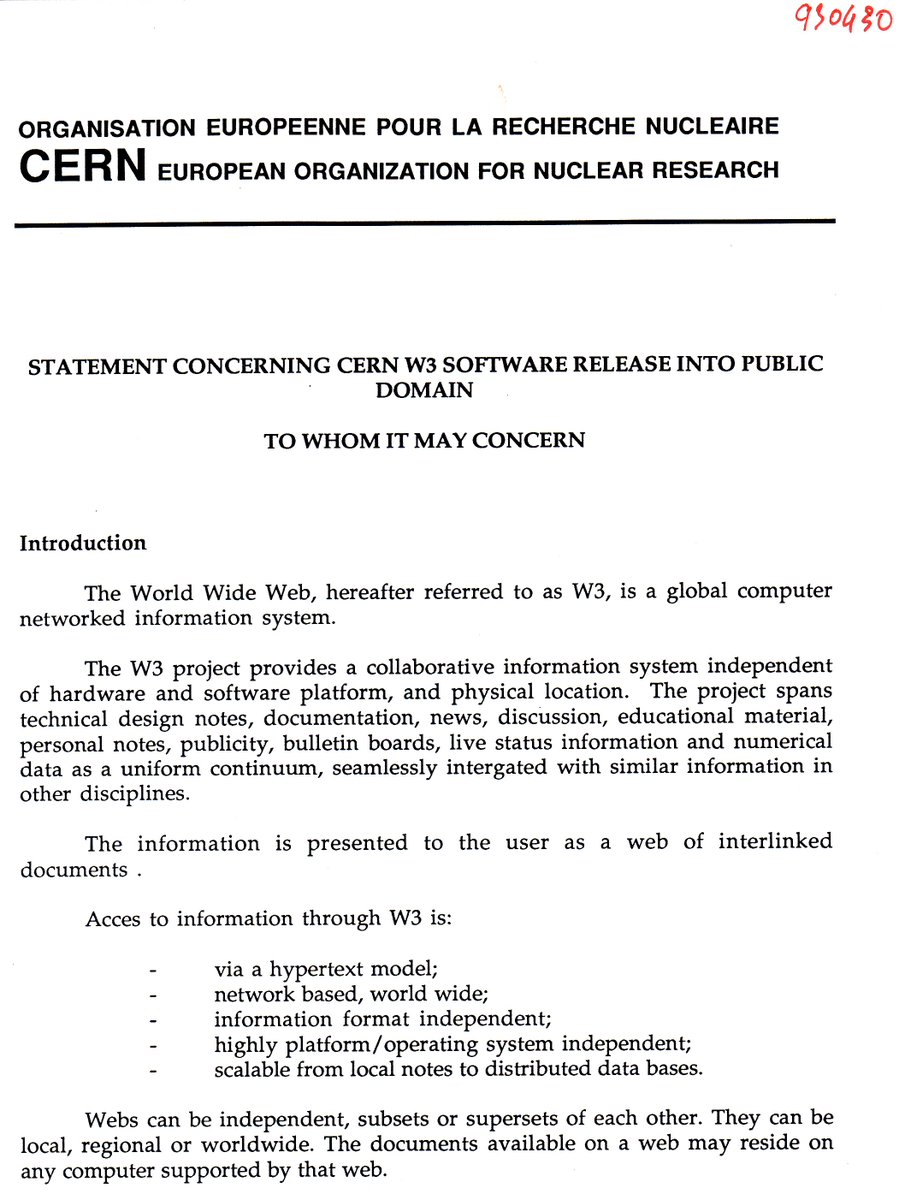 Today is a big day in open-source history: 30 years ago <a href="/CERN/">CERN</a> released the source code for the World Wide Web for anyone to use. 

bit.ly/2jlGcah (v/<a href="/BTGroup/">BT Group</a>) #TodayInHistory