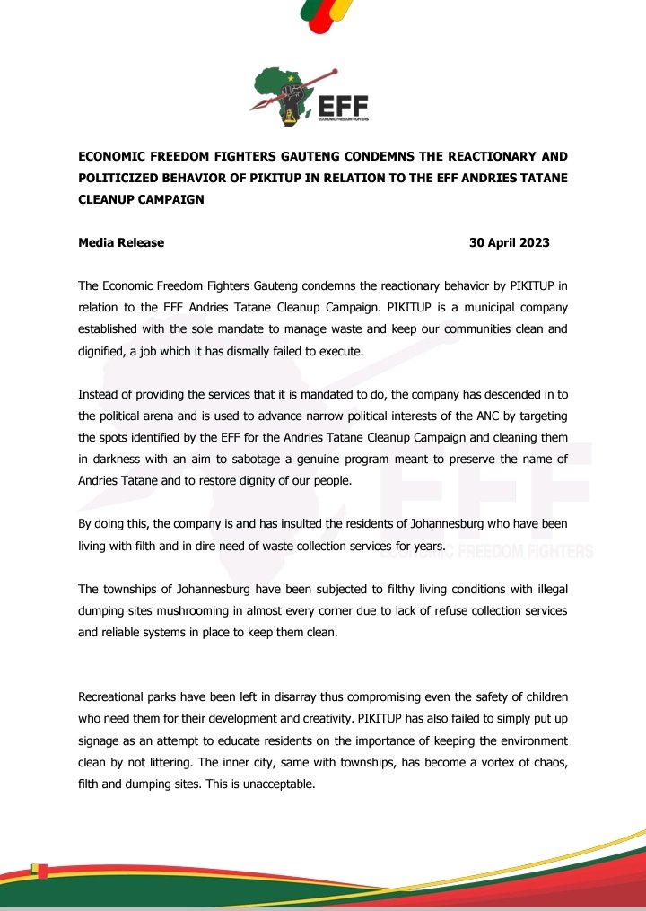 EFF Gauteng on Twitter "🚨Must Read🚨 The EFF in Gauteng Calls for the