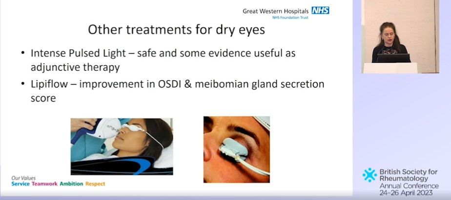 👁️ For your #Eyes only! #BSR23
#Sjogrens #pSS #DryEyes  
Excellent session by #Elizabeth Price
✅Lets know about our options

🔥 HA drops better than non HA

💫FML eyedrops faster improvement cf Cyclosporin

💡Lifitegrast-novel option

☀️ Other Options -Punctal plugs,Lipiflow etc