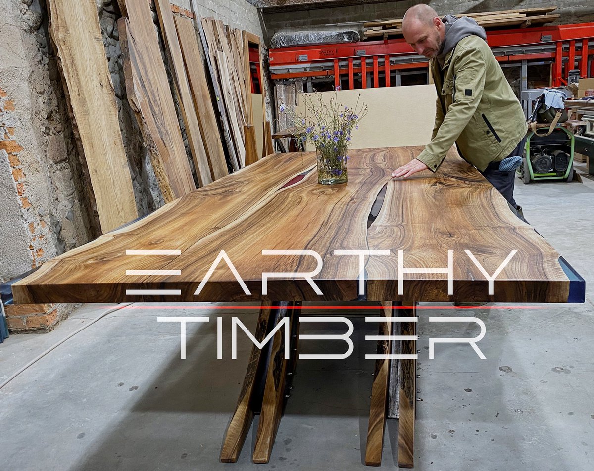 Bespoke English Walnut Dining  Table 3050x1350mm with humble resin enhancements by Earthy® Timber, design: As Stawicki 
Commissions: EarthyTimber.com