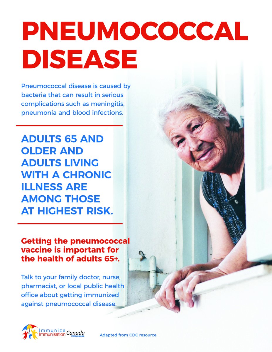 Getting the #pneumococcal vaccine is important for the health of #adults 65+. Talk to your family doctor, nurse, pharmacist, or local public health office about getting immunized. bit.ly/3Ldvhxu #VaccinesWork #GetImmunized #NIAW2023