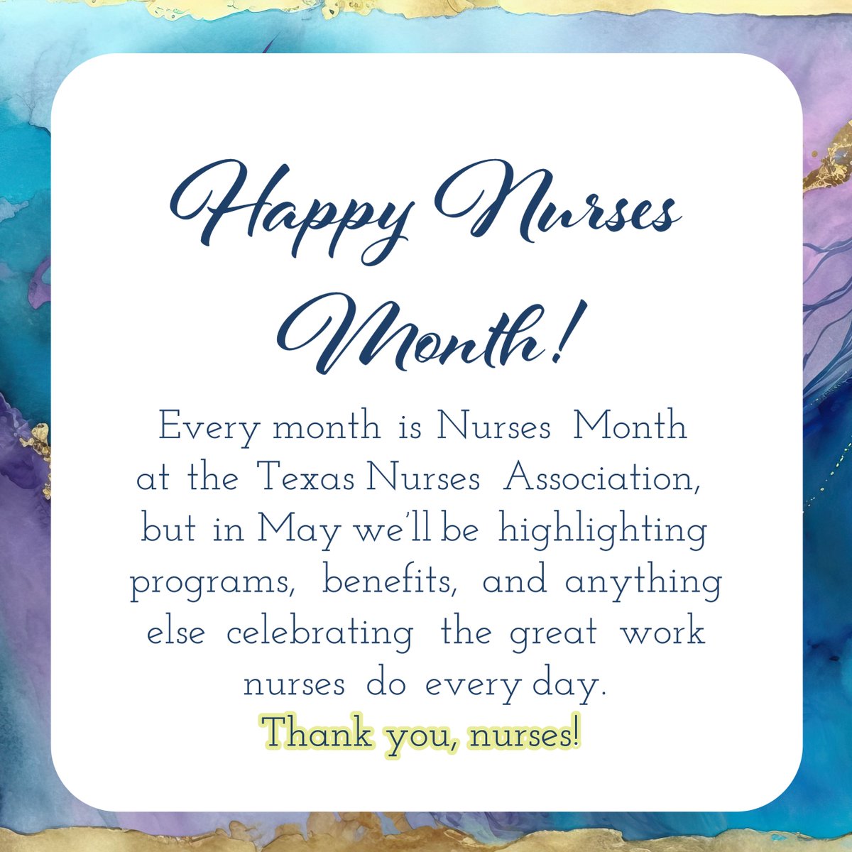 TexasNursesAssn's tweet photo. Tomorrow marks the start of Nurses Month. We look forward to celebrating you! https://t.co/n8YvQjUXOe