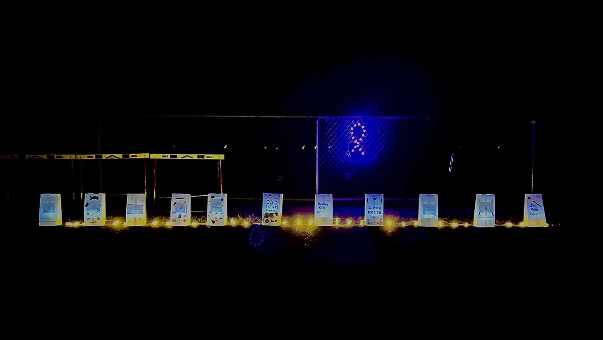 PicsCousin's tweet photo. luminary bags at our Relay For Life event yesterday, so powerful to see all the bags lined up around the track 🥲🎗#relayforlife #whyirelay #cancersucks @RelayForLife @AmericanCancer #spotsylvaniahighschool #Virginia #purple https://t.co/TY7R6U0GrR