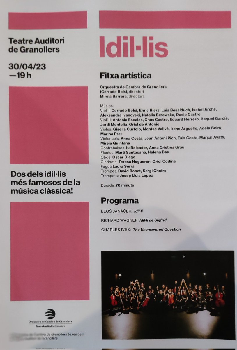 jesuszapatero's tweet image. Aquesta tarda al @TAGranollers #wagner , #Janacek i #Ives amb un programa ple d#Idil•lis. Amb la direcció de Mireia Barrera.
Amb @VictoriaGeijo , of course...