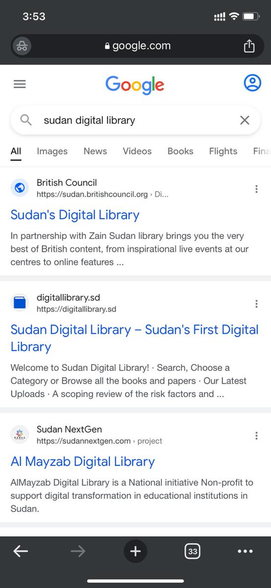 SDigitallibrary's tweet photo. في مدة قياسية مكتبة السودان الرقمية تضاف لgoogle index لتظهر في مقدمة البحث. 
على كل من 'bing, duckduckgo and chrome'.
#حنبنيهو https://t.co/ypx9Mb8D81