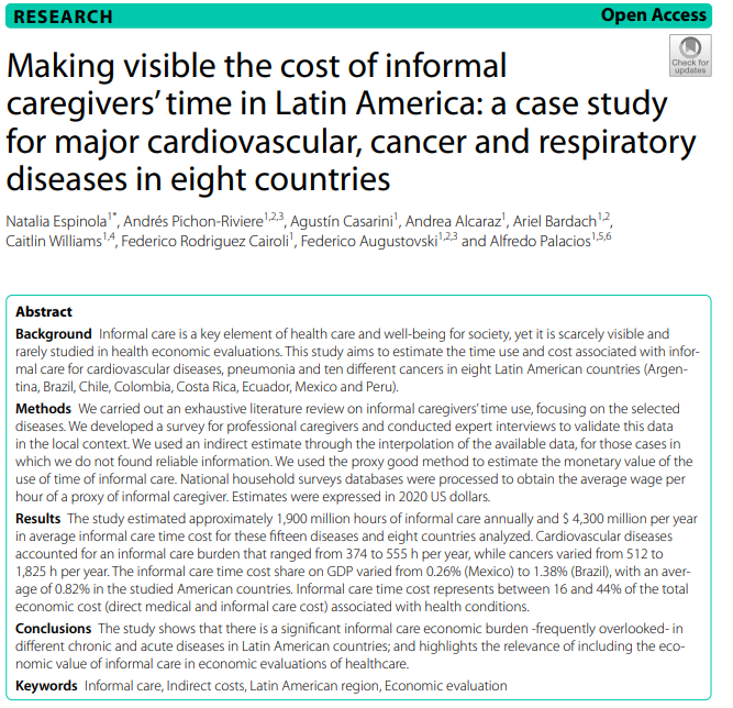 APichonRiviere's tweet photo. Our research estimates that the annual cost of informal care for major cardiovascular, cancer and respiratory diseases in 8 Latin American countries is $4.3 billion. The economic burden of informal care is often overlooked in economic evaluations @iecsarg  https://t.co/KnwkqgEnY8 https://t.co/HNcwRBb24C