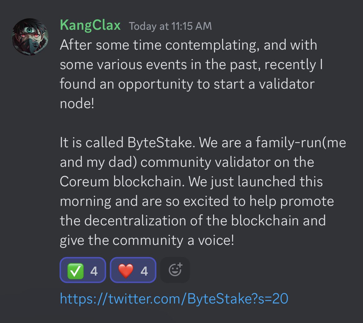coinholderX's tweet photo. Letโs give a warm welcome to the new guy on the block! (pun intended)
Itโs crucial to cultivate a steadfast community of core contributors who are also establishing and progressing a more decentralized network by running infrastructure. โ๏ธ
#StakeCOREUM https://t.co/AuacI9eYEa