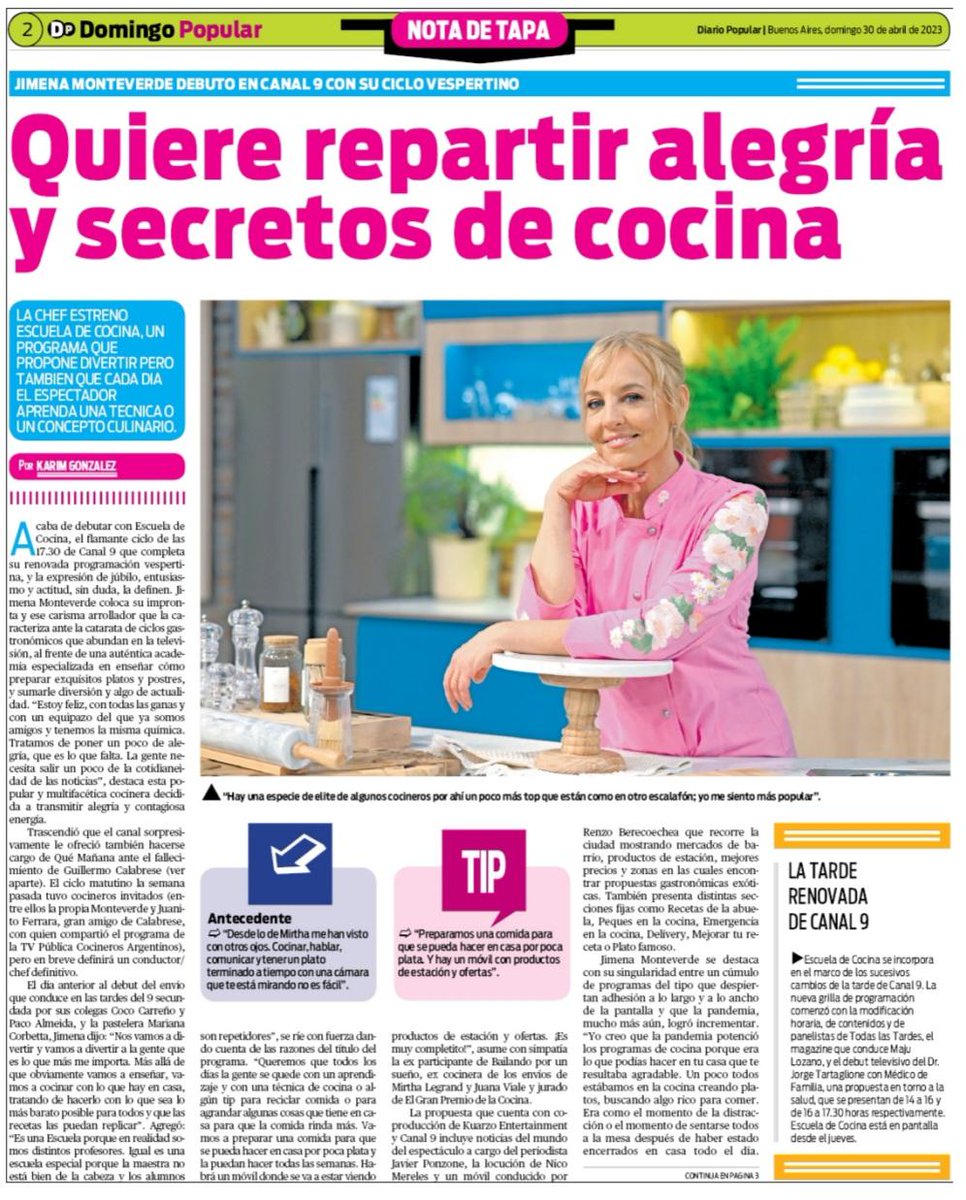 KarimGonzalz's tweet photo. HOY- Mi Nota de Tapa #SupleDominical #DiarioPopular @populardiario
#JIMENAMONTEVERDE @jimenacocinaok
*#Larecetadelarisa
*Quiere repartir alegría y secretos de cocina
#EscuelaDeCocina @canal9oficial @Prensa_Kuarzo https://t.co/vsvR318Fuu