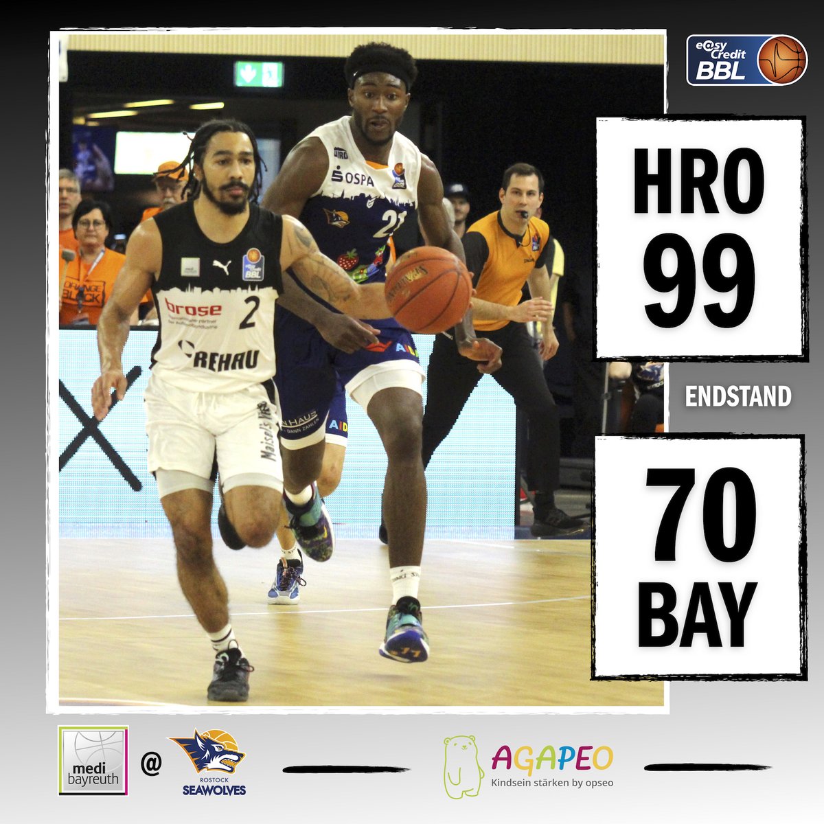 Wir verlieren unser erstes Gastspiel in Rostock. Glückwunsch an die Seawolves. #gomedi #WeAreMedi #BAYHRO #StrongerTogether #BayreuthOhneGewalt