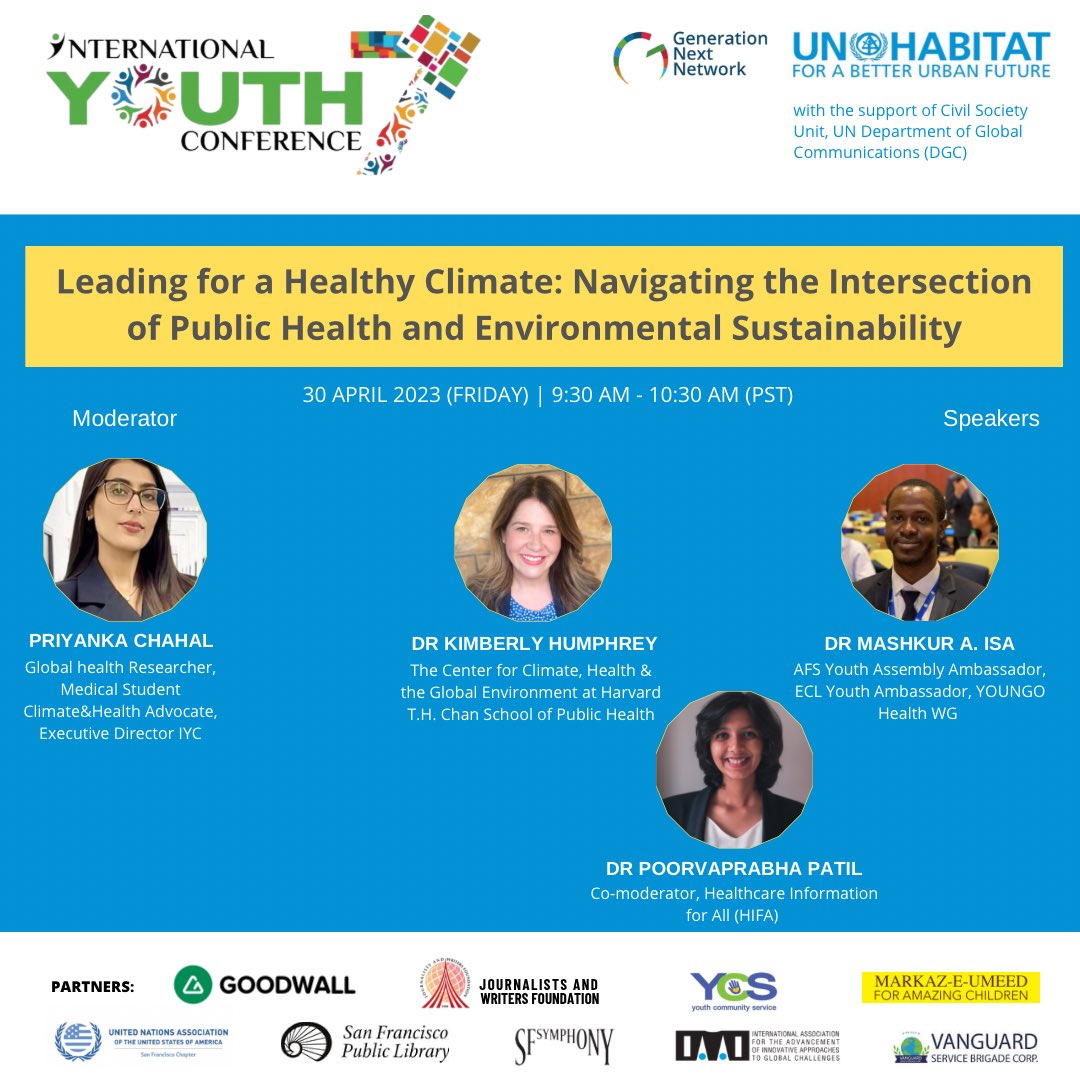 IYCForYouth's tweet photo. Day 4 : 30 April 2023 
Panel on "Leading for a Healthy Climate: Navigating the Intersection of Public Health and Environmental Sustainability" 
Watch here: https://t.co/o9B315TCIO 

Or on YouTube: https://t.co/47JyEVOaQB
@drhumki https://t.co/axMRgwsNDc