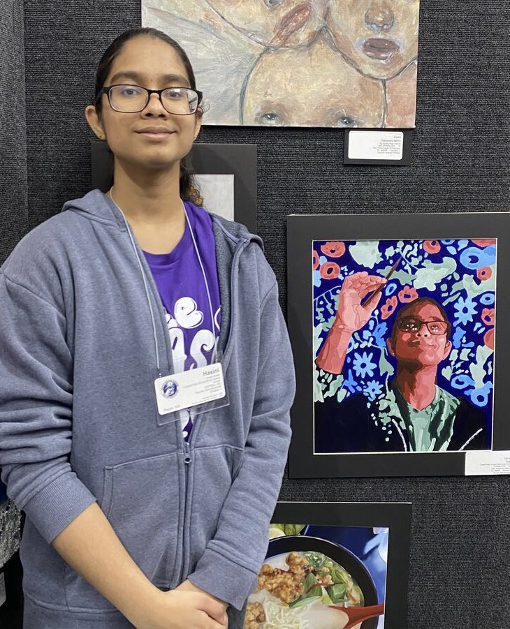 MrsReynoldsArt's tweet photo. Hasini and her beautiful piece, Artifice Ascendancy - State VASE โ23 #chs9family #chs9family #coppellart #taea #statevase #statevase2023 @CHS_9 @CoppellFineArts https://t.co/PMhbbxFv3s