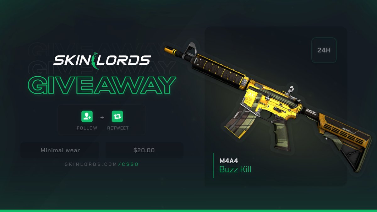 SkinLords's tweet photo. M4A4 Buzz Kill 🎁 24H CS:GO Skin Giveaway!

✅ To enter:
- Retweet and Follow us
- Tag a friend

Ends in one day! Best of luck! https://t.co/BHCSWXuxfu