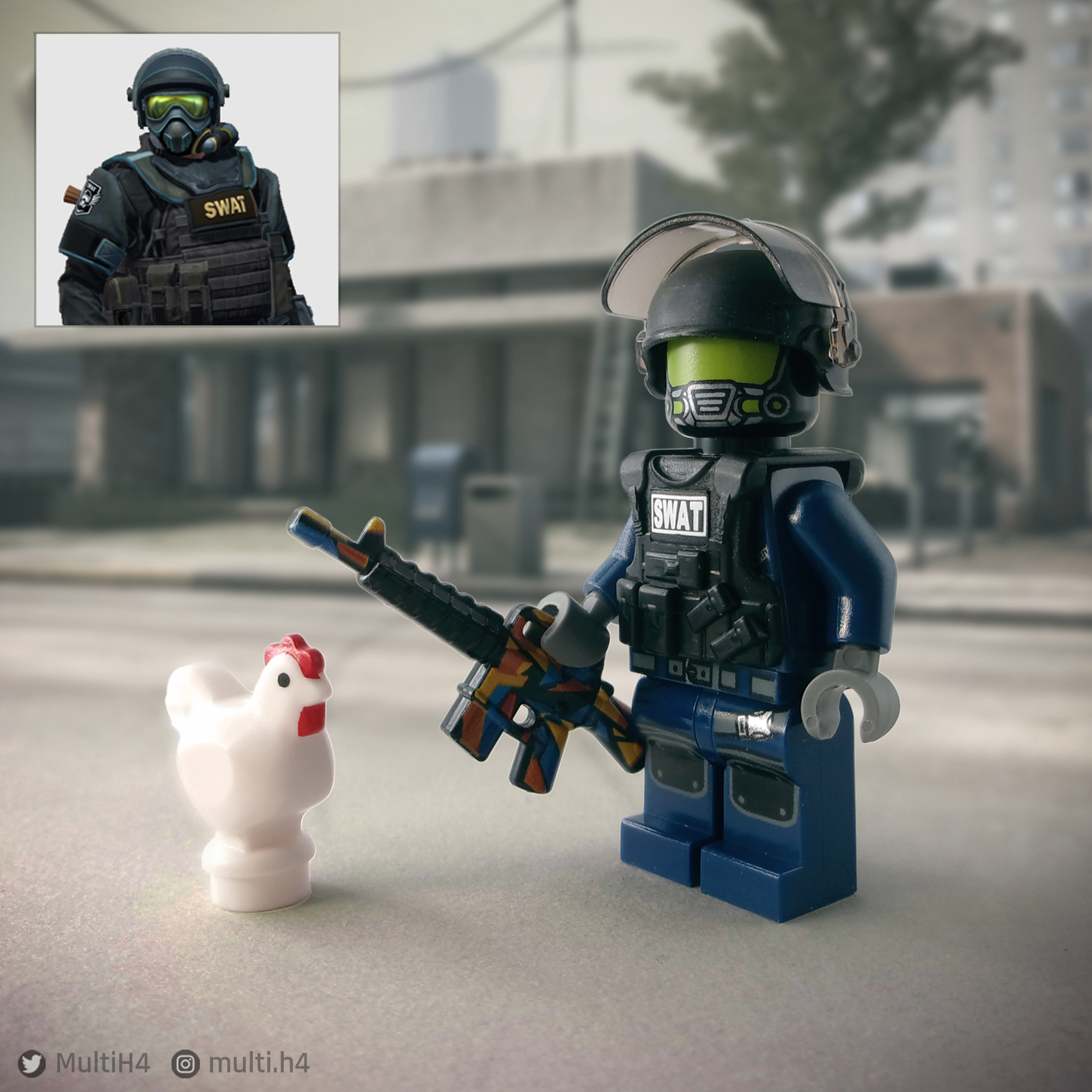Mere end noget andet bag Zoo om natten MultiH 🌊 on Twitter: "Made another @CounterStrike Lego minifigure, this  time representing the Chem-Haz Specialist accompanied by a chicken friend  of course. https://t.co/7imJisQVV4" / Twitter